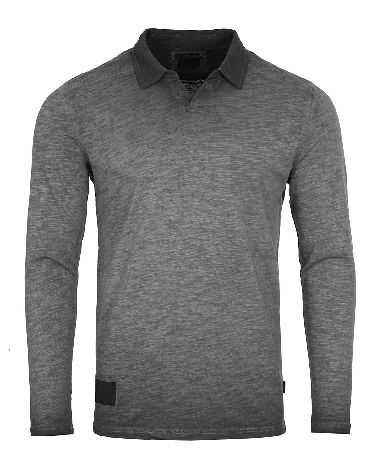 Long Sleeve Vintage Wash Henley Neck Polo Shirt