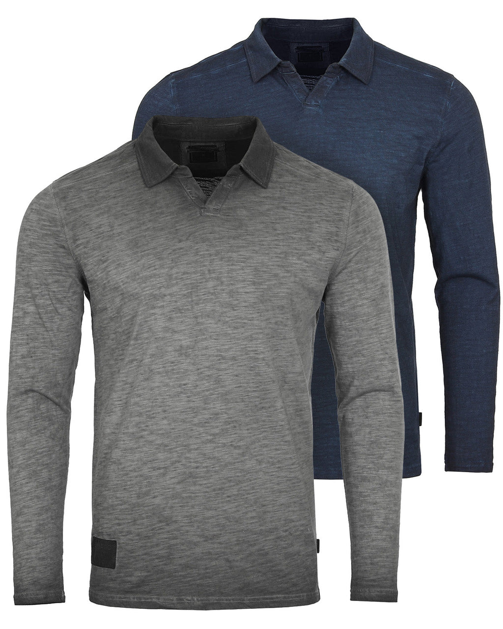 Long Sleeve Vintage Wash Henley Neck Polo Shirt