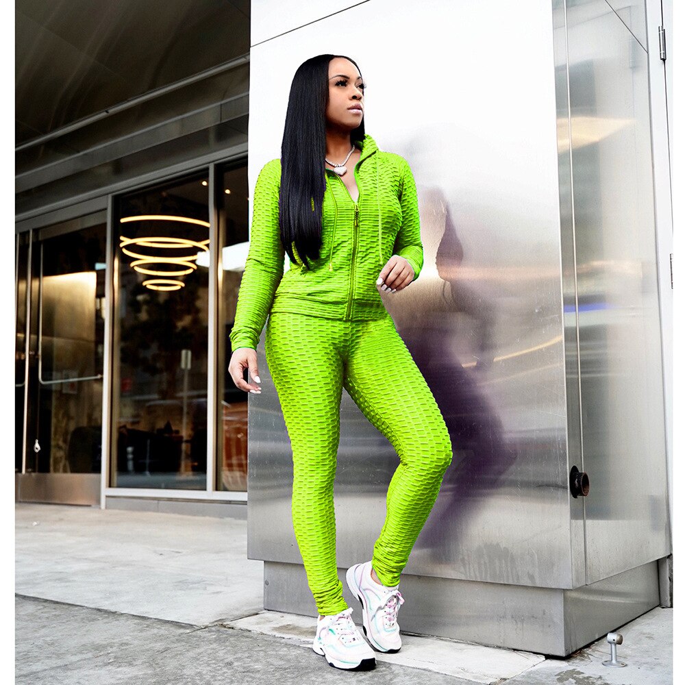 Sportswear Jacquard Hooded Set Gym Fitness Tracksuit Long Sleeve Zipper Hoodies Pencil Leggings Running Traning Outdoor Suit